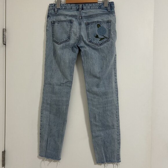 Free People Embroidered Floral Jeans Women’s 25 Boho Straight Leg Raw Hem - Picture 3 of 8